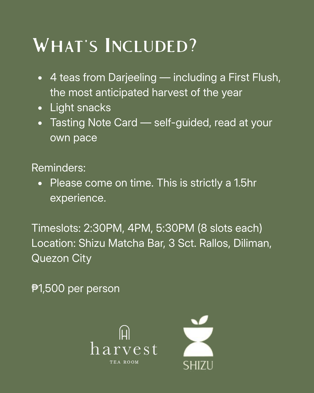 Darjeeling Tea Flight Pop-up @ Shizu QC | May 8
